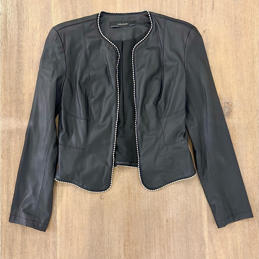 Zara Black Blazer with Pearl Detailing